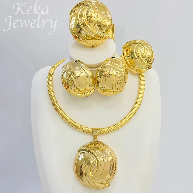 

Italy Round Ball 24K Gold Plated Jewelry Set for Women Dubai Wedding Party Accessories Necklace Bracelet Earrings Ring Jewelry