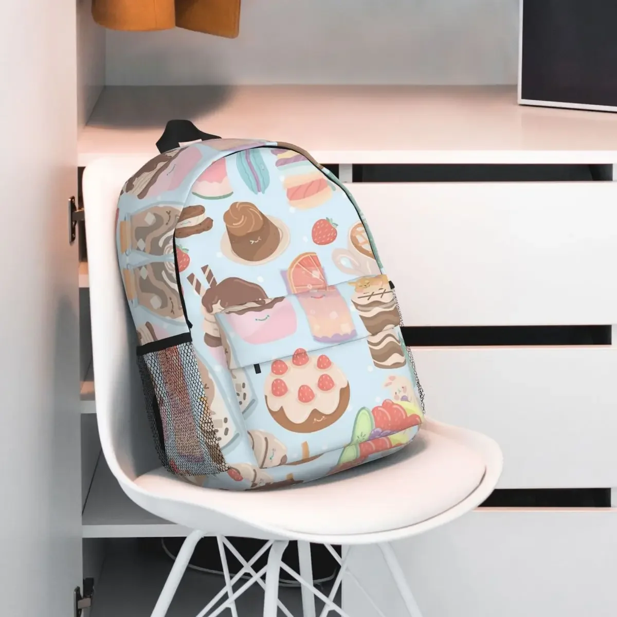 Cute Desserts Seamless Pattern Blue Backpacks Teenager Bookbag Casual Students School Bags Rucksack Shoulder Bag Large Capacity