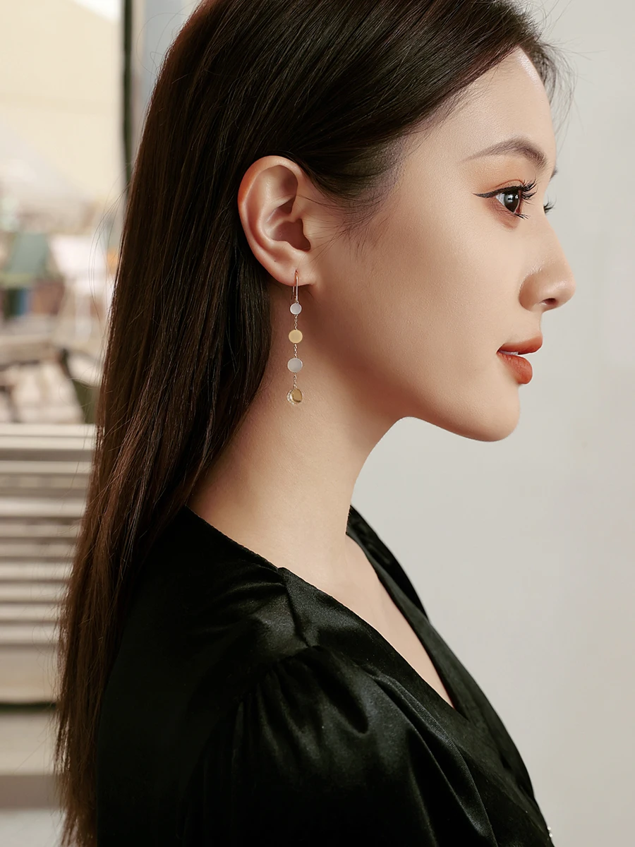 أقراط على شكل صدفة طبيعية، أقراط طويلة مخصصة من الفضة الإسترليني، مجوهرات أذن راقية #3