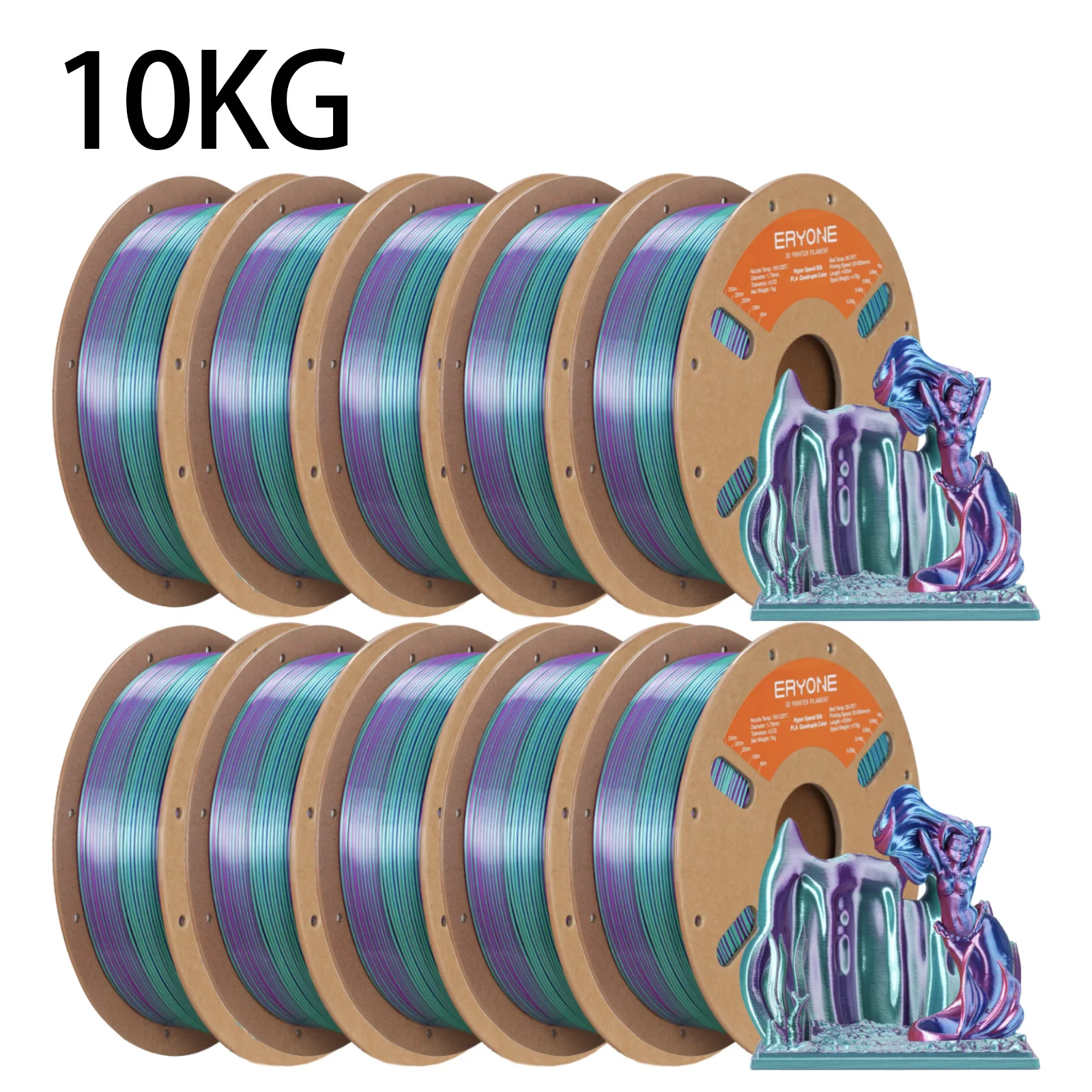 ERYONE 10KG Hyper Speed Zijdeachtige Vierkleurige PLA Filament 3D Printer 1.75mm +/- 0.03mm, Co-extrusie Filament PLA 1KG spoel