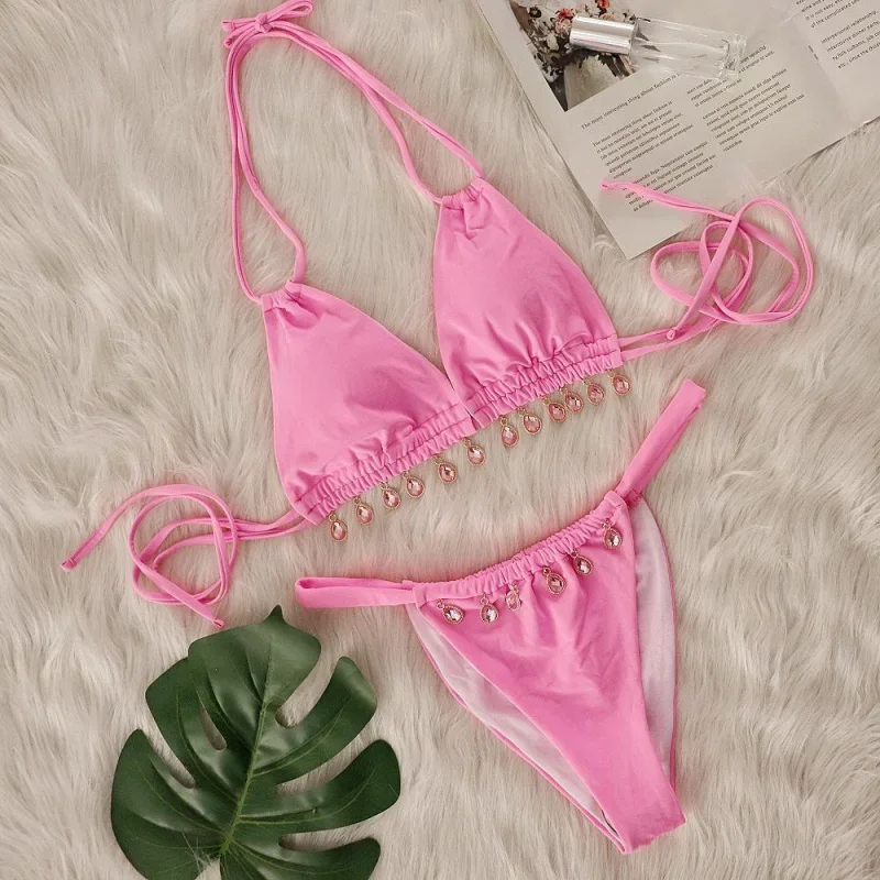 Two Piece separates Swimsuit Women with Gemstone Pendant Bikini Bathing Suit