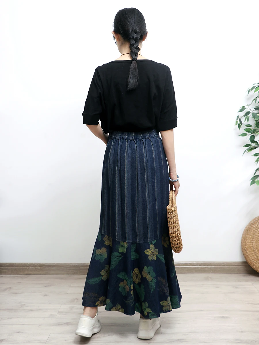 TIYIHAILEY-Long Maxi Mermaid Style Skirt for Women, Denim Jeans, Printed, Vintage Elastic Waist, Spring, Summer, New, 2024