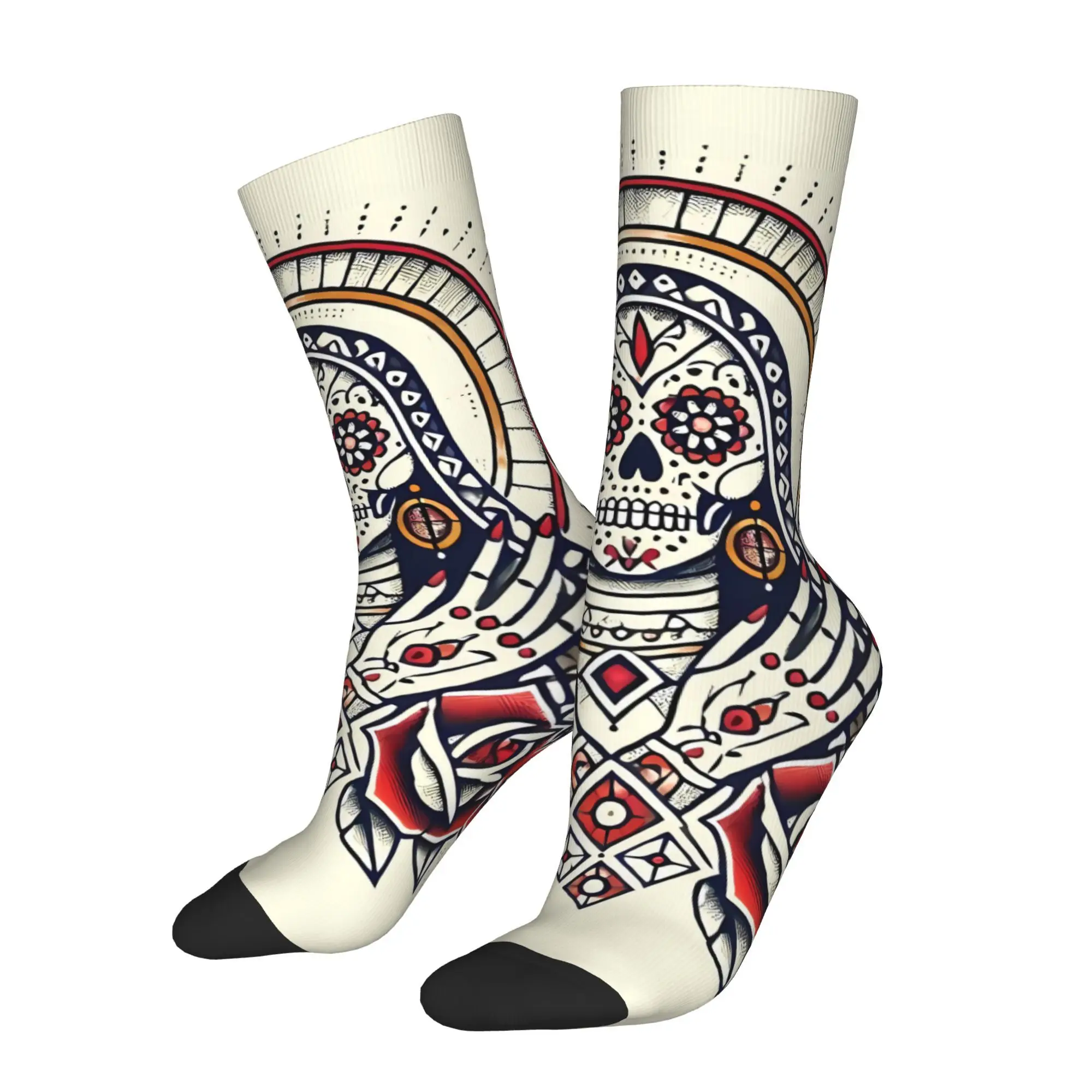 Funny Sock for Men Sugar Skull Day of the Dead Pattern Hip Hop Harajuku  Happy Breathable Pattern Printed Crew Sock Novelty Gift