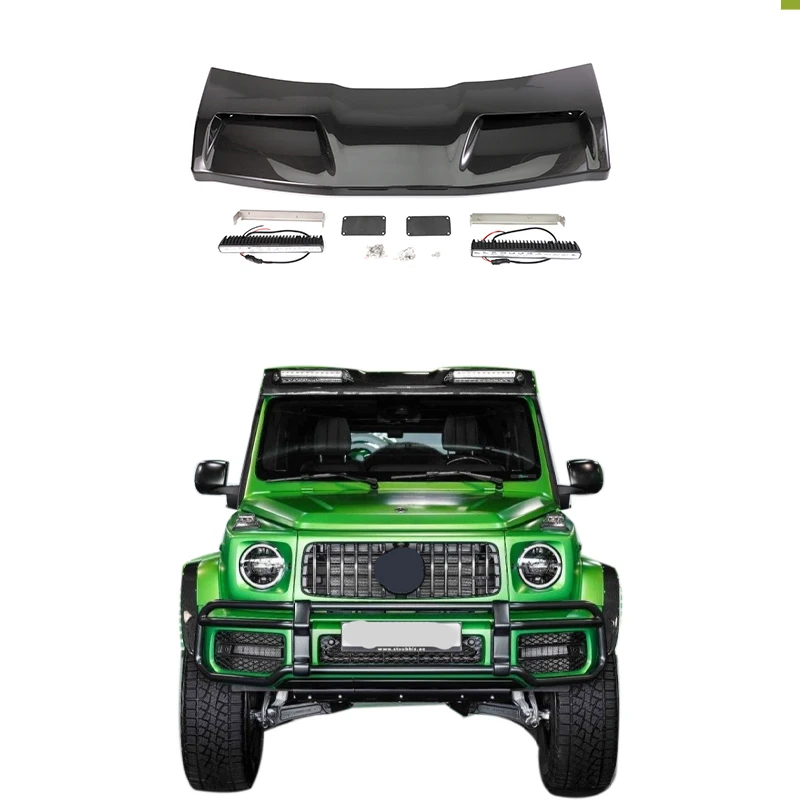 

2019-2024Y G Class 4x4 Roof Spoiler With Led Exterior Auto Parts For W463A G63 W464 4X4 Square Carbon Fiber Front Spoiler Light