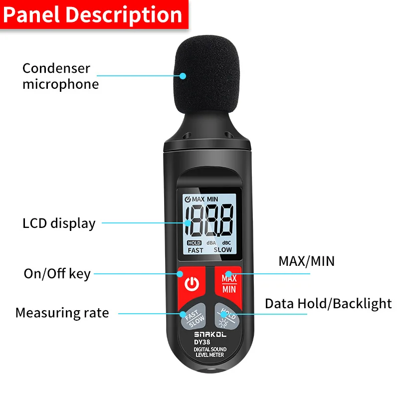 DY38 High Precision Home Sound Level Meter Decibel Tester Noise Instrument with 1 Year Warranty DY-38