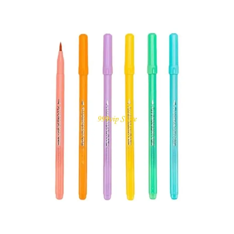 

C90C 6 Pcs Soft Brush Fluorescence Pen Set Multifunctional Highlighters Set Highlighter Marker Bible Marker Pen