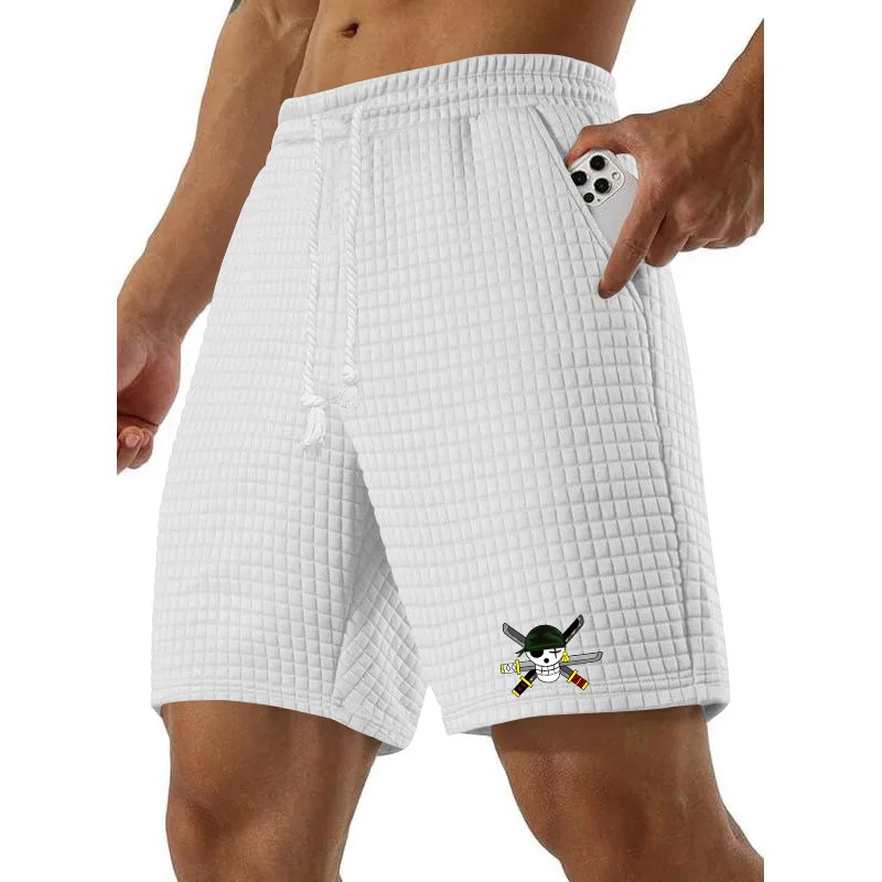 

Pantalones cortos informales de negocios Waffle para hombre, moda coreana, pantalones cortos holgados con cordón, ropa de calle