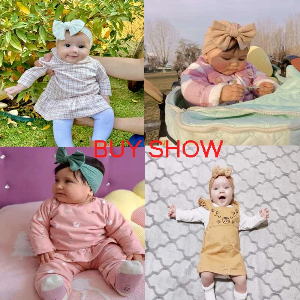 3 шт./лот, комплект повязок на голову для маленьких девочек, повязки для волос с бантом, мягкие вязаные детские головные уборы, тюрбан для новорожденных, детские аксессуары для волос