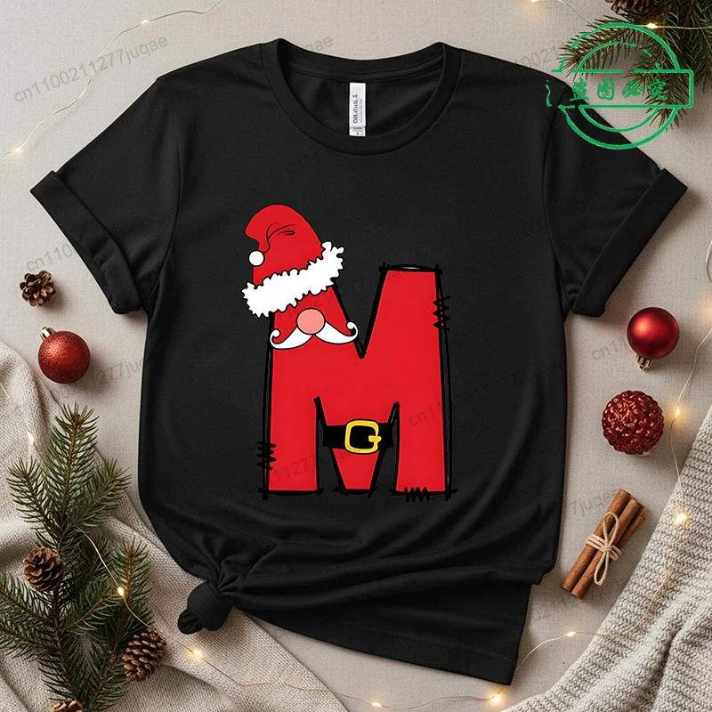 

Personalised Santa Family Christmas Leisure Streetwear Fashion Tees Brand T-shirt Y2k Tops Tshirt Santa Alphabet Women's T-Shirt