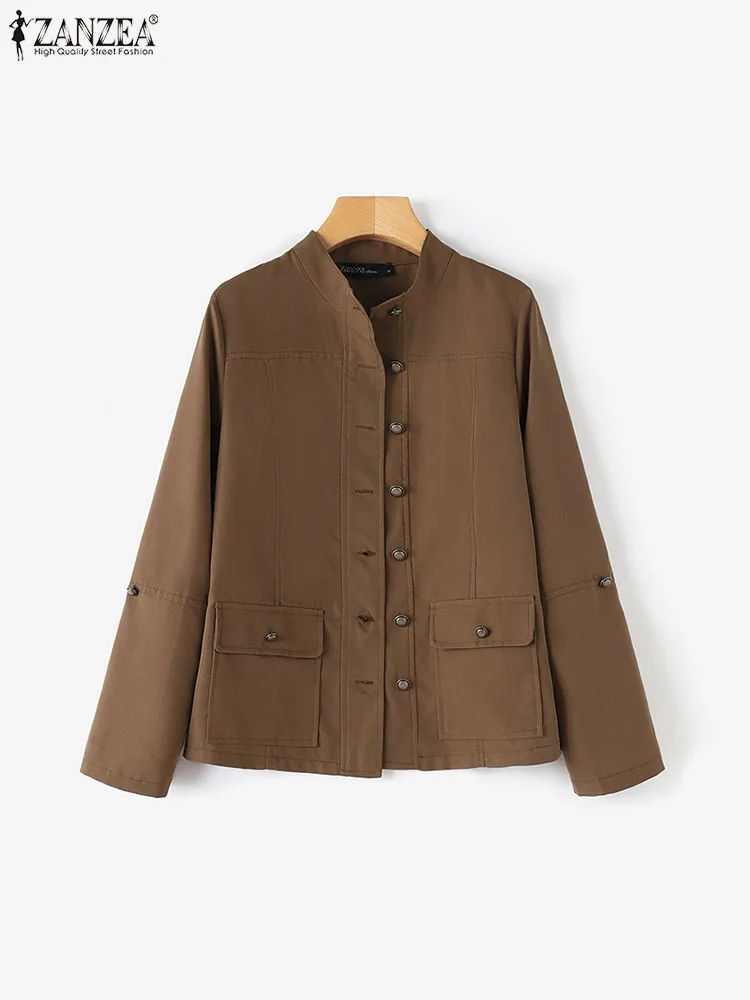2025 ZANZEA Fashion Woman Autumn Long Sleeve O Neck Outwear Vintage OL Jackets Casual Party Chaqueta Elegant Button Thin Coats