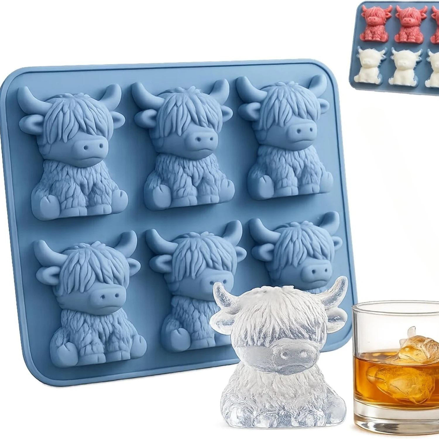 Highland Cow Ice Cube Mold  Highland Cow Silicone Tray Cute 3D Ice for WhiskeyCocktails Beer & Drinks Reusable Silicone Molds
