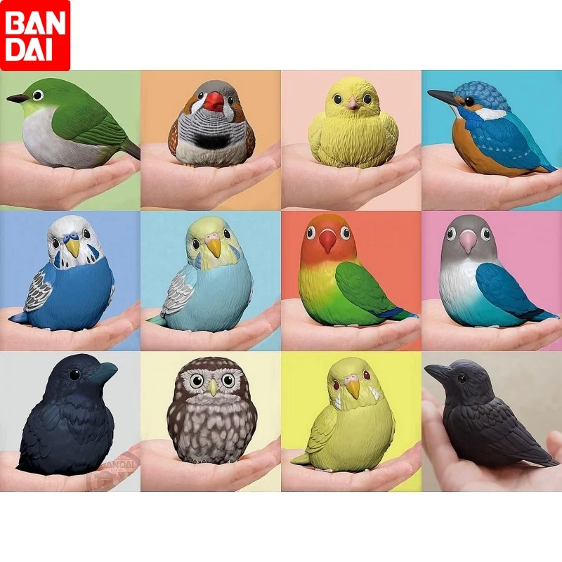 Bandai Genuine Handheld Bird Toy Cute Trendy Ornaments Palm Bird Lilac Bird Blackbird Parrot Owl Animal Collectible Toys Gifts