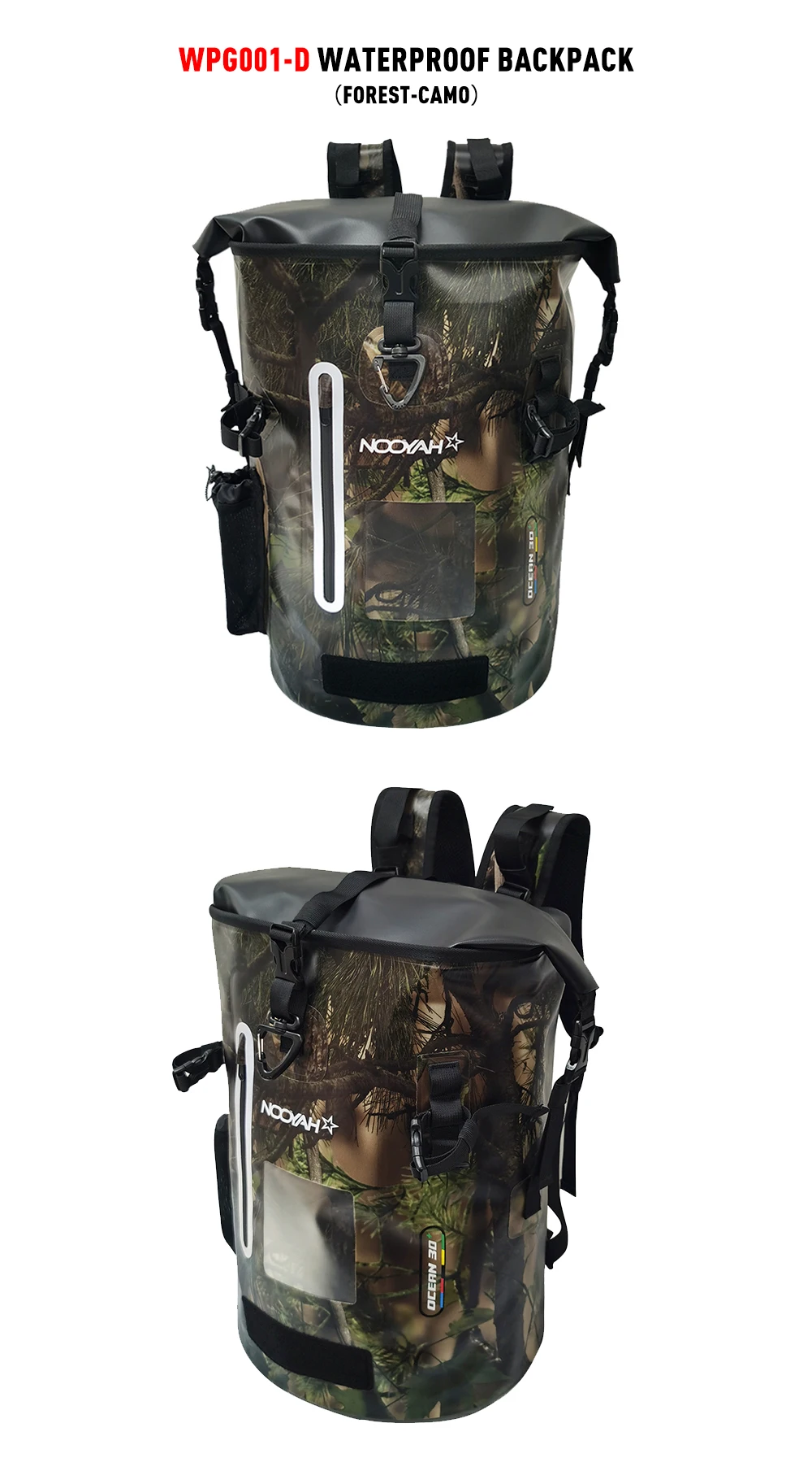NOOYAH Waterproof Dry Bag IPX8 Roll-Top Closure Waterproof Backpack Fishing Bag Double Layer Rucksack Outdoor Sport Dry Backpack