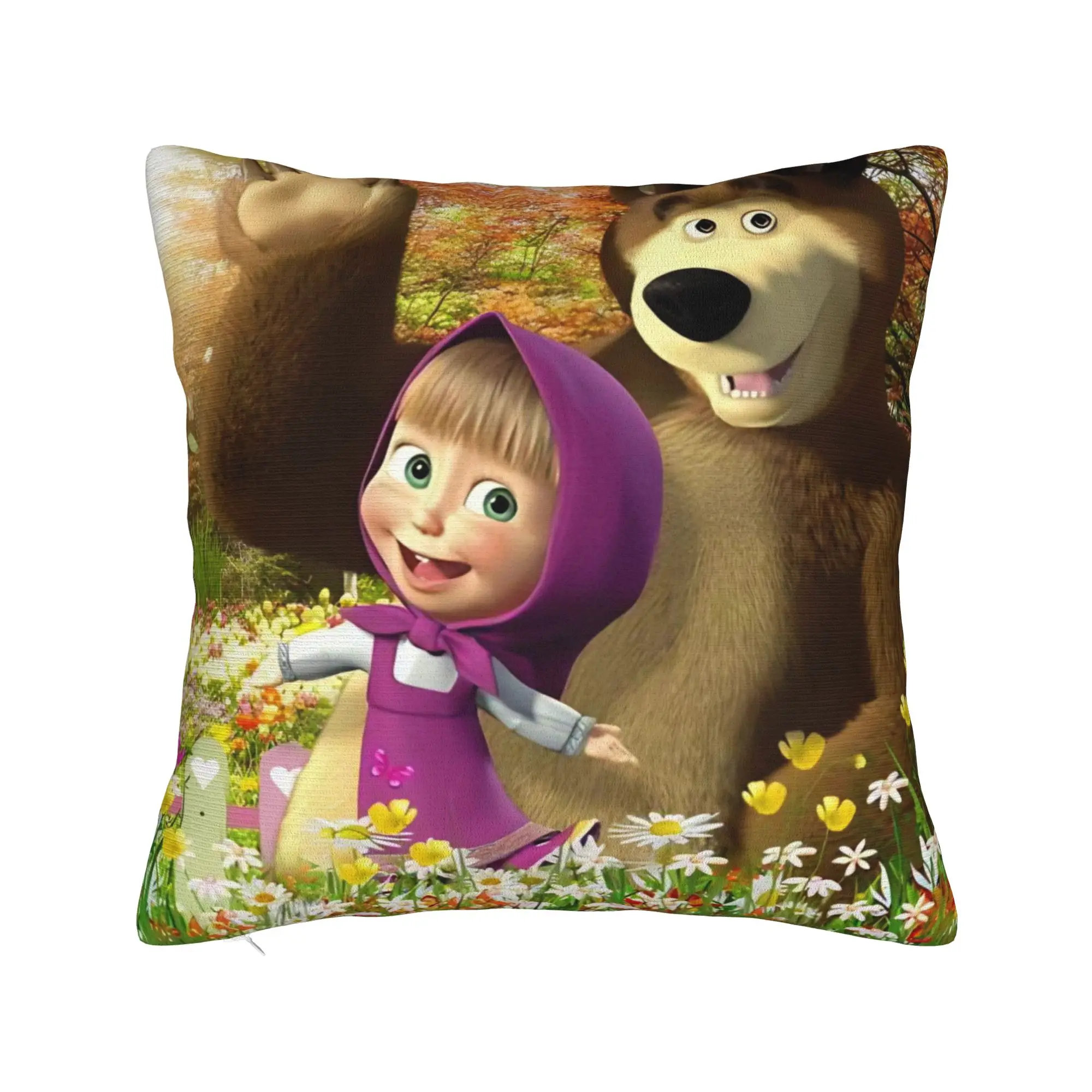 Cute Cartoon M-Masha and Bear Pillowcase Printing Polyester Cushion Cover Decoration  Throw Pillow Case Cover Home Square 40*40