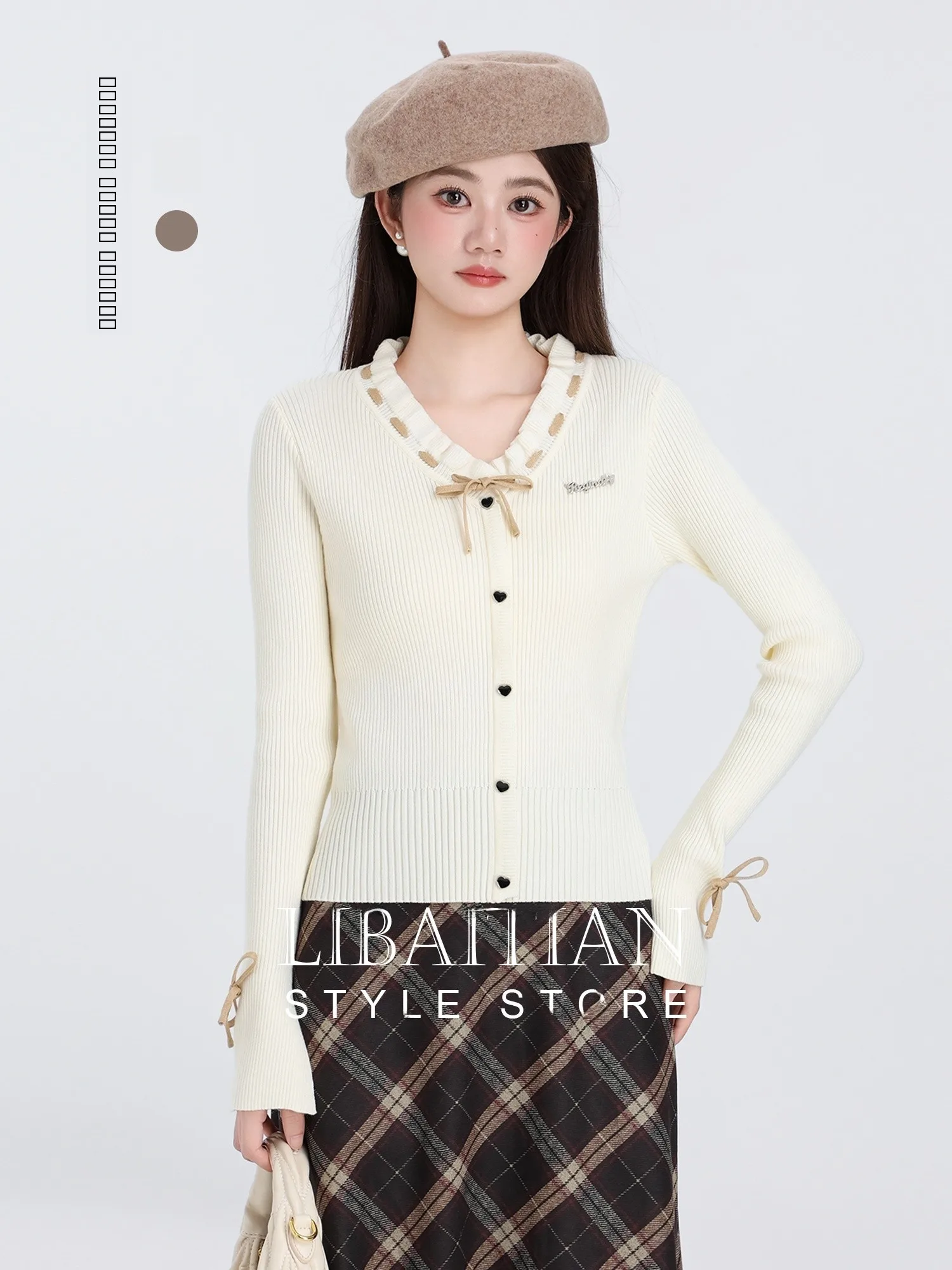 

French Sle Wood ain Long Sve Knitted Sweater Women's ort V-Ne Slim Fit Inner Wear Top for Autumn 2025