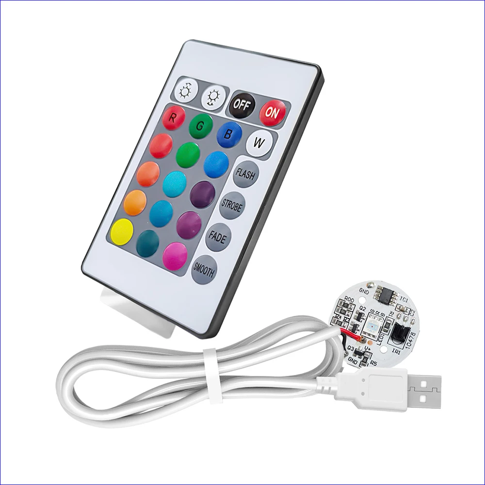 DC5V low voltage colorful gradient LED RGB light board with 1Meter White USB Cable and remote control(include CR2025 bat