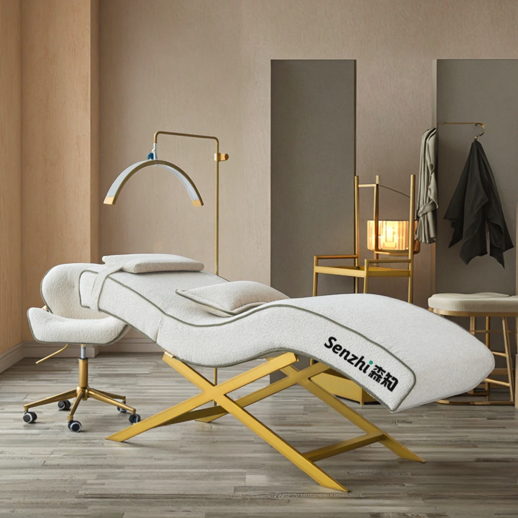 Modern  Gold Base Lash Bed Curved Beauty Salon Eyelash Bed Adjustable Lifting