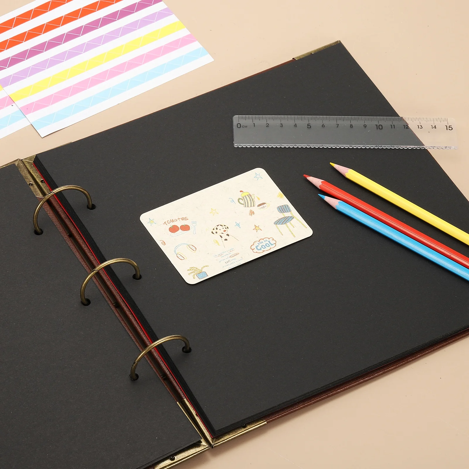 1 مجموعة أغطية جلد غلاف فني سجل القصاصات DIY ألبوم صور سكرابوكينغ لوازم مع ملصق واقيات الزوايا لكتاب الذاكرة هدية