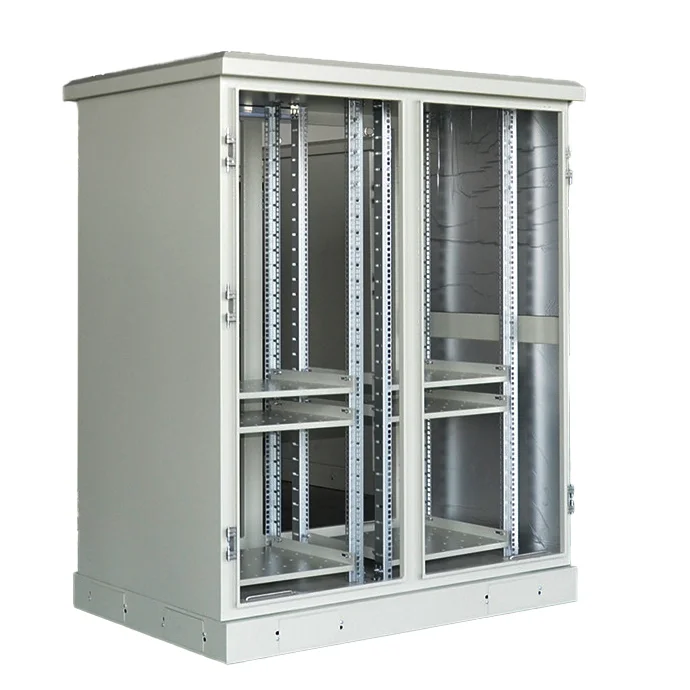 حامل إلكترونيات من سبائك الألومنيوم للمأوى من الفولاذ المقاوم للصدأ مجلفن IP55 حاوية طاقة للاتصالات الخارجية 1500 وات 19 رف معدني فولاذي