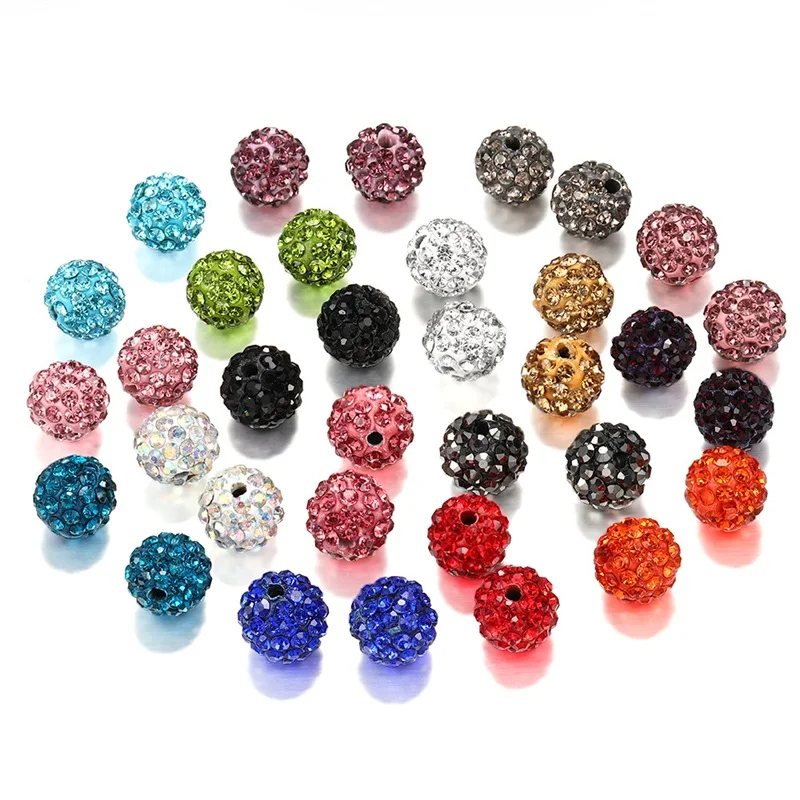DIY 8/10/12mm 19 Colors Czech Crystal Rhinestones Pave Clay Round Disco Ball Loose Spacer Beads Clothing Bags Making 10pcs/lot
