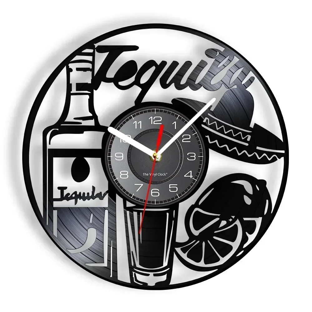 Beverage Dringking Vinyl Record Wall Clock Tequila Time Art Vintage Wall Clock Drinking Bar Pub Wall Sign Wine Guy Gift