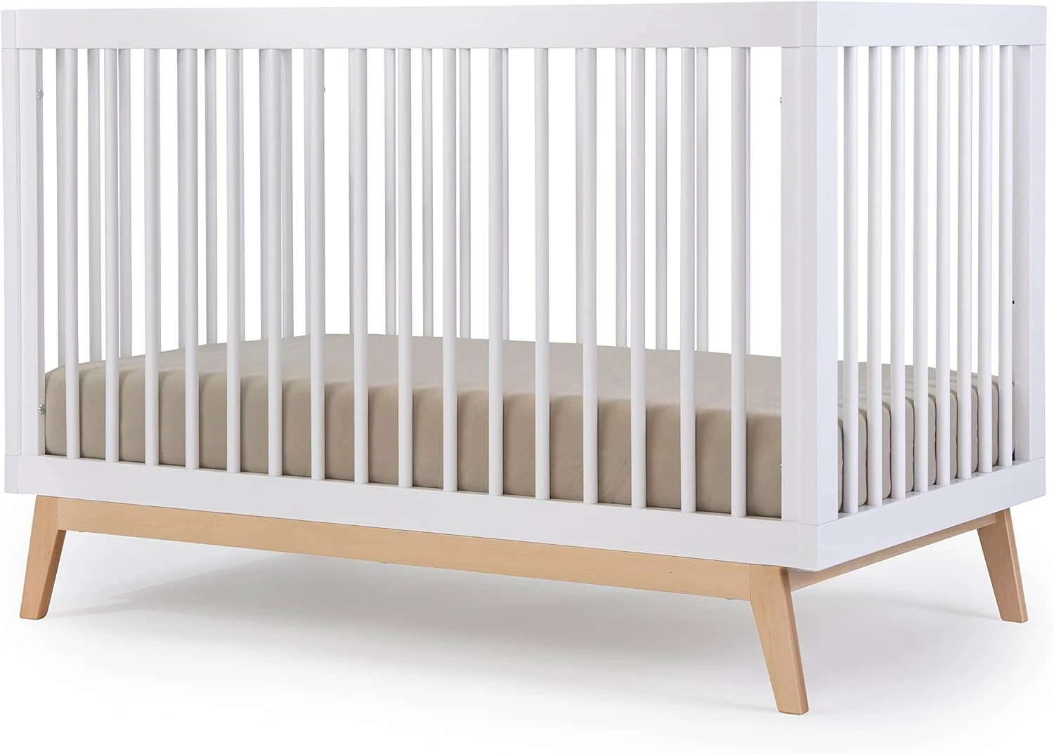 Convertible Crib , Adjustable Mattress Height, Solid Beechwood – Baby-Safe Finish, Modern Design 53.15 x 29.95 x 36.7 in