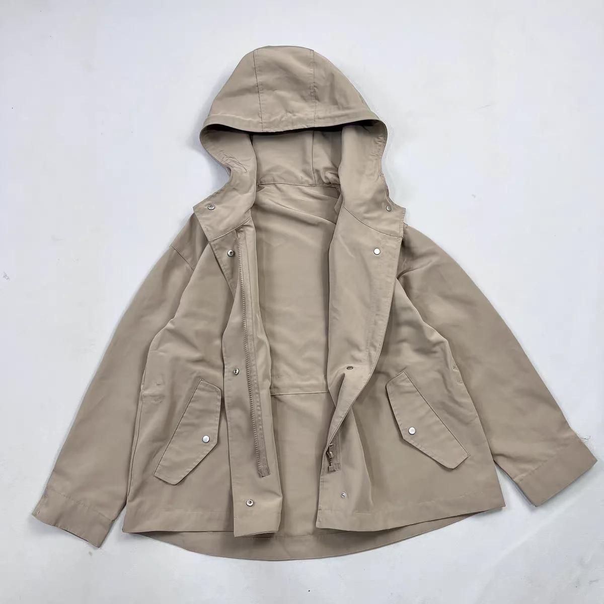 

Spring Autumn Women's Workwear Hooded Zipper Jaet ort Sle Casual Versatile Windproof Loose Fit Coat Outerwear