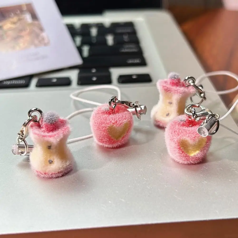 

Small Phone Pendant Bag Charm Mobile Phone Chain Portable Flocking Fruit Bone Shape Lanyard Keychain Bag Hanging Accessory