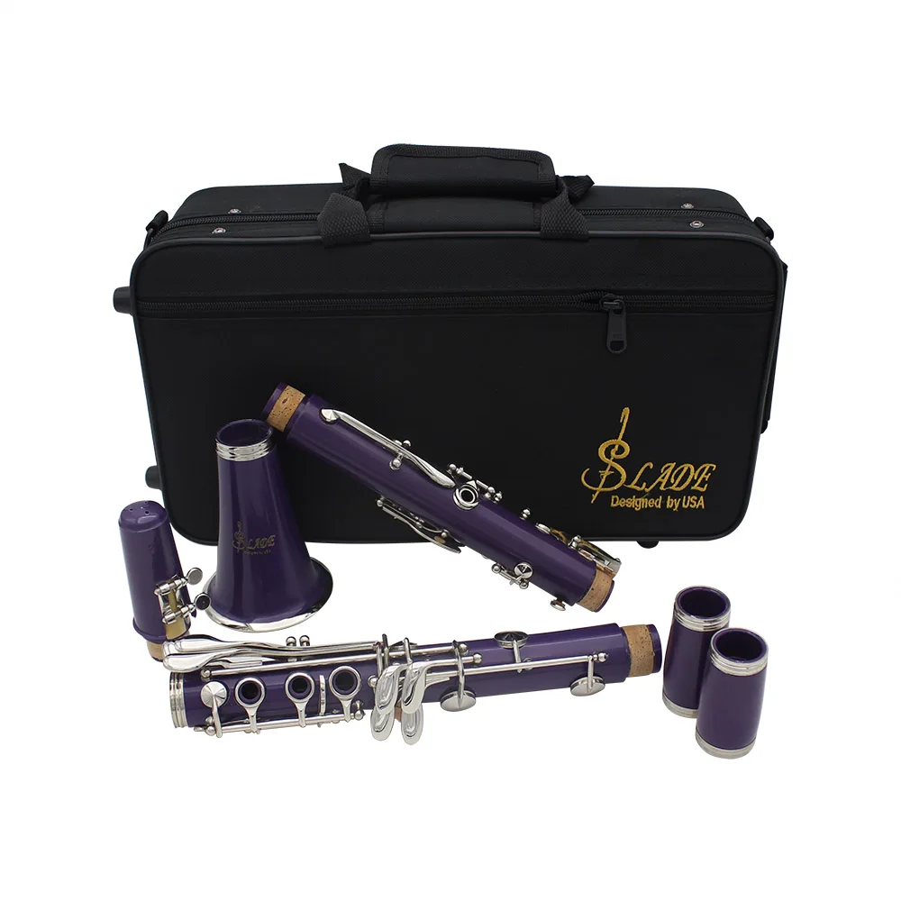 SLADE Clarinet Bb Flat 17 Nickel Key Purple Clarinet for Beginners Comes with 2 Gun Barrels Hard Shell and Clarinet Cleaning Kit