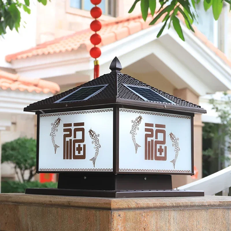 OUTELA Solar Post Lamp LED Outdoor Chinese Pillar Lights Waterproof IP65 con telecomando per la casa Villa Courtyard