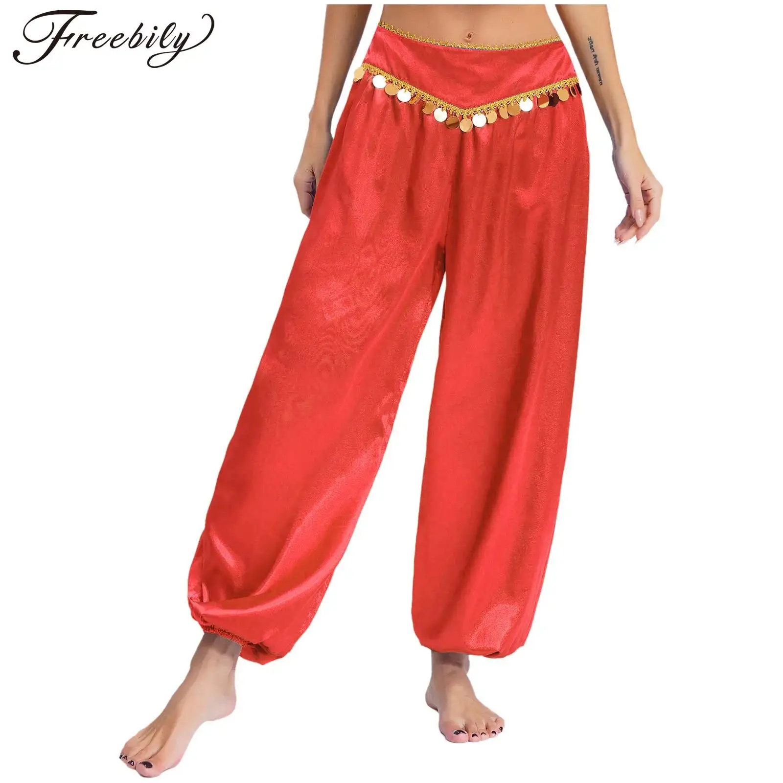 

Женские брюки для танца живота, прозрачные сетчатые брюки с блестками, танцевальные брюки, арабская принцесса, карнавальный костюм на Хэллоуин