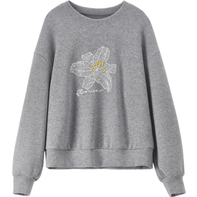 SENTUBILA Knitted Sweatshirts for Woman 2025 Autumn Winter O Neck Loose Pullovers Casual Letter Embroidered Sweaters 153AC3453