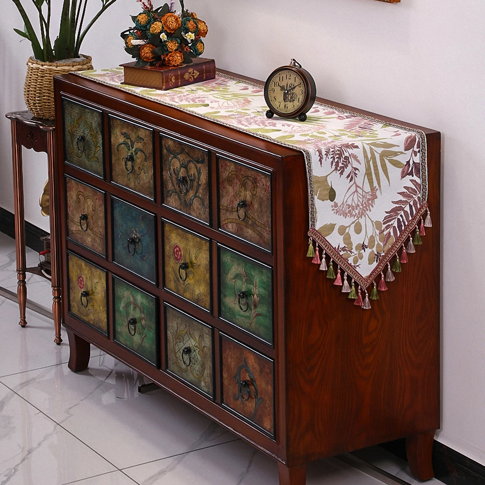 Modern Simple Style Table Runner Pastoral Jacquard Embroidered Tablecloth Table Flag European Luxury Tassel Table Cover Bed Flag