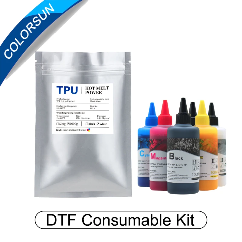 colorsun kit de tinta dtf para impressao direta em filme po quente consumiveis para filme de transferencia 100ml 01