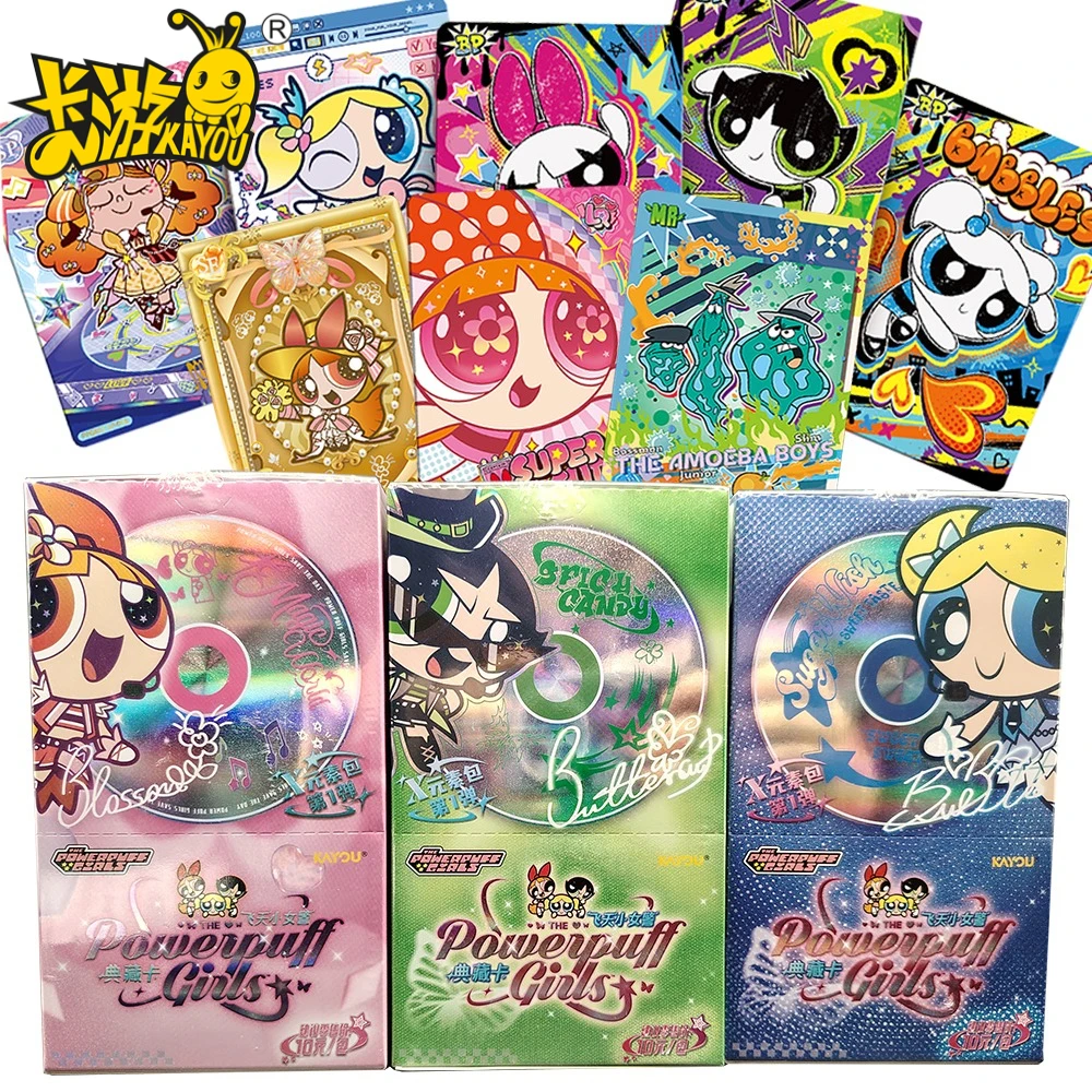 

KAYOU натуральная коллекционная карта для девочек Powerpuff, фантазийная анимация, милый главный герой, цветущие пузыри, чашка, креативная игрушка-карточка
