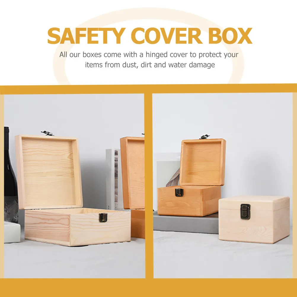 

Natural Unfinished Wooden Storage Box with Lock Jewelry Organizer Decorative DIY Craft Box Home Desktop Holder for Rings Watches