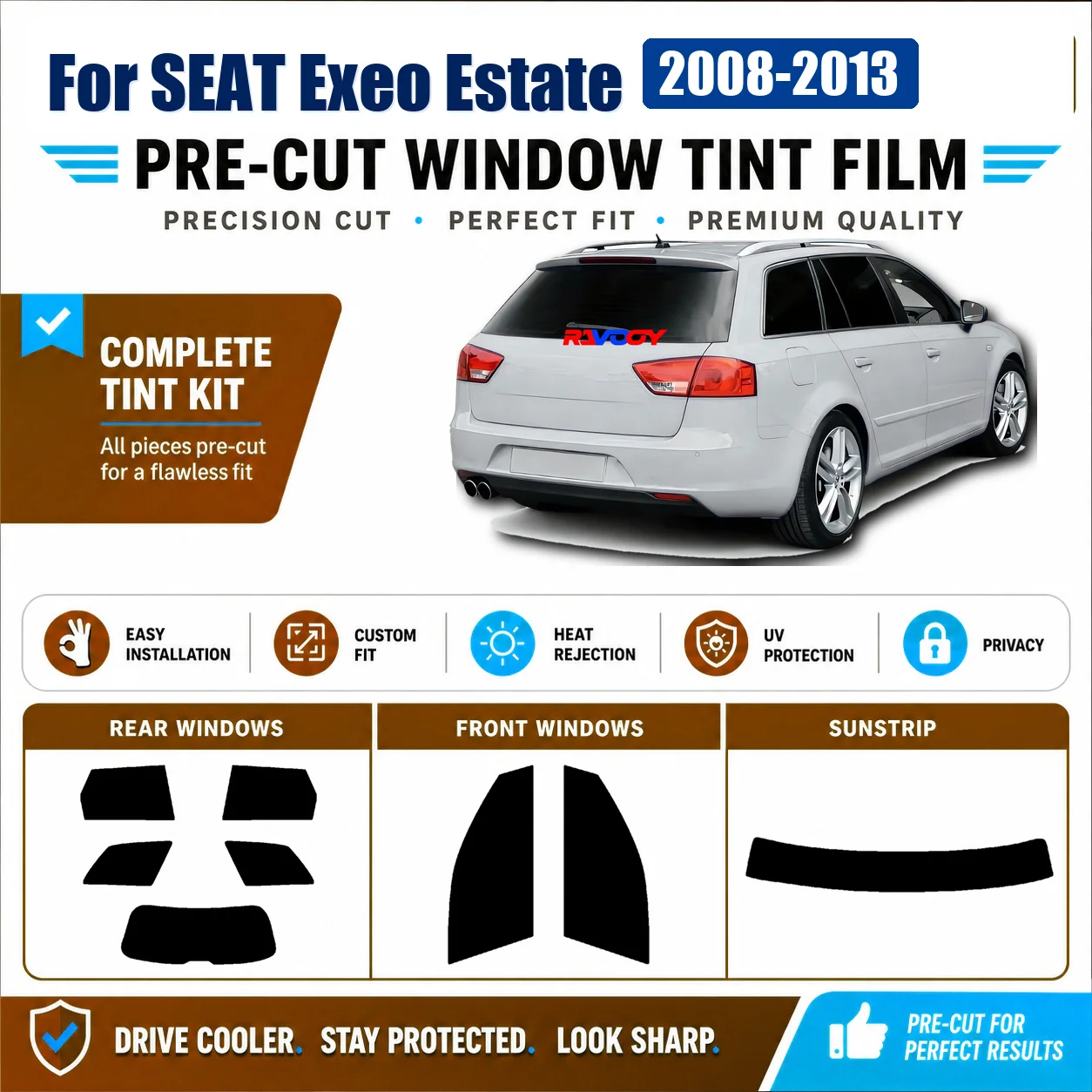 For SEAT Exeo Estate 2008-2013 Privacy Tint Film Front Rear Side Window Removable Reusable Film