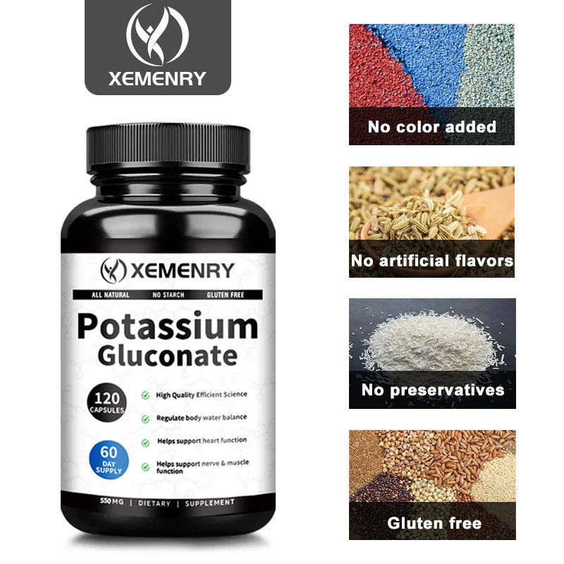 Potassium Gluconate Supplement - Supports Adult Muscle and Nerve Health 120 Tablets