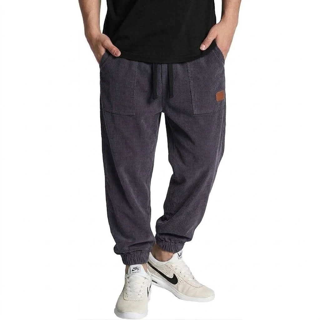 Men's Corduroy Jogger Casual Pants Baggy Casual Sweatpants Drawstring Elastic Pockets Loose Fit Vintage Streetwear Winter Wear