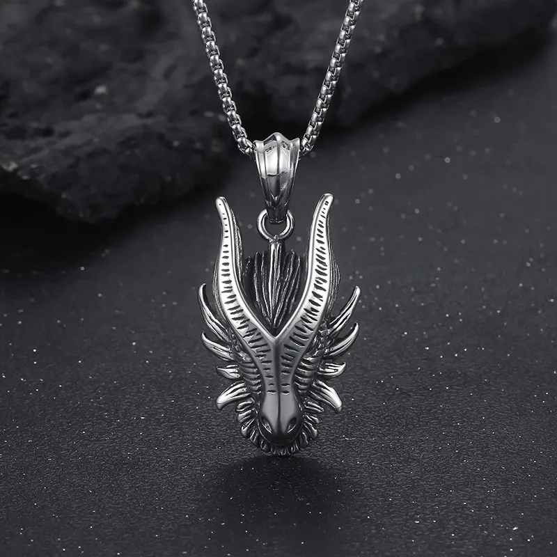 High Quality Stereo Dragon Bead Chain Pendant Necklace for Men Mighty Stainless Steel Dragon Head Pendant Punk Party Jewelry