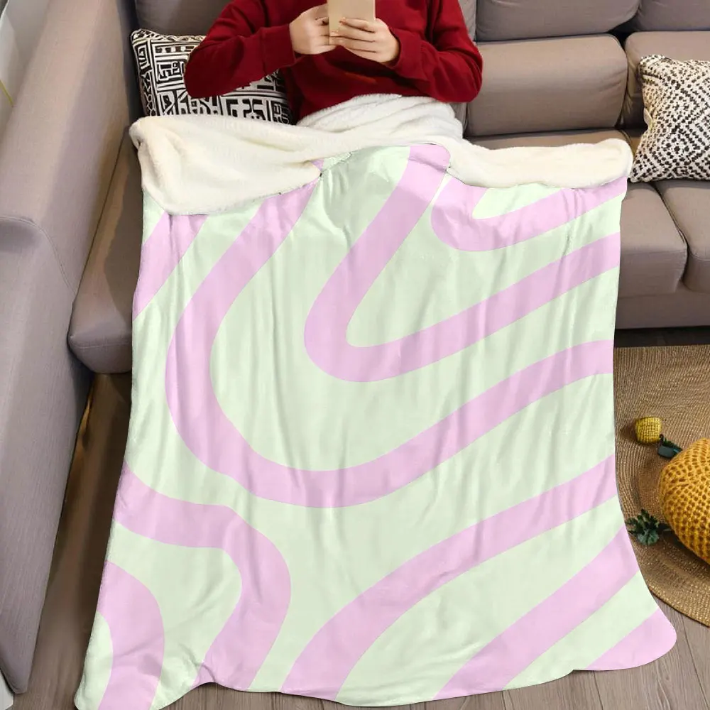 Mint Pink Liquid Wave Flannel Blanket Warm Soft Halloween Christmas Decorative Couch Warm Cozy All-Season Gift