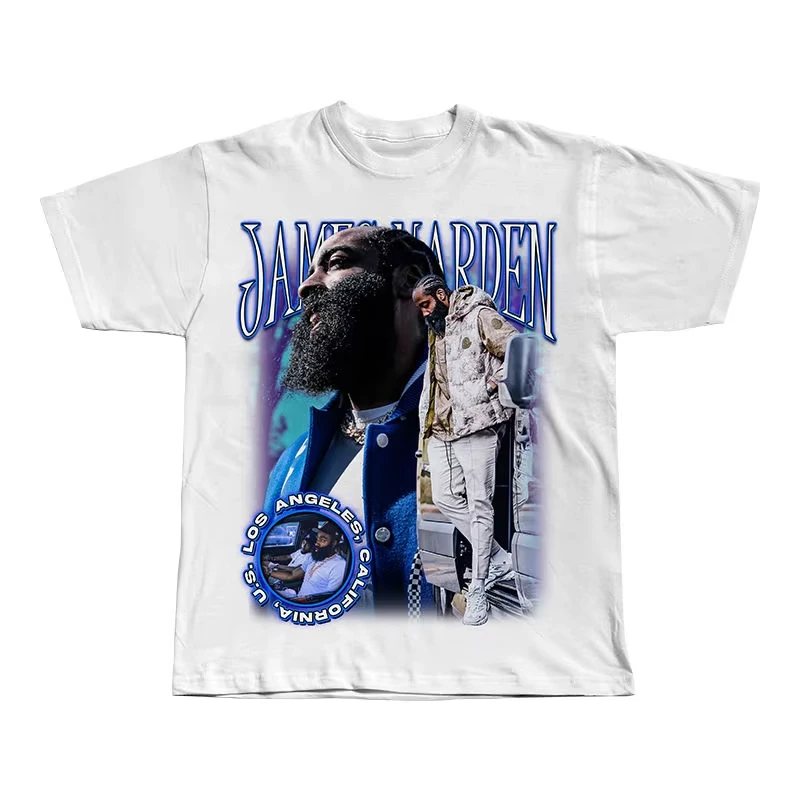 2025 النجم الصاعد جيمس هاردن جيرسي تي شيرت صاروخ الأمريكية خمر القطن فضفاض الرجال والنساء الصيف الراحة قصيرة الأكمام #4