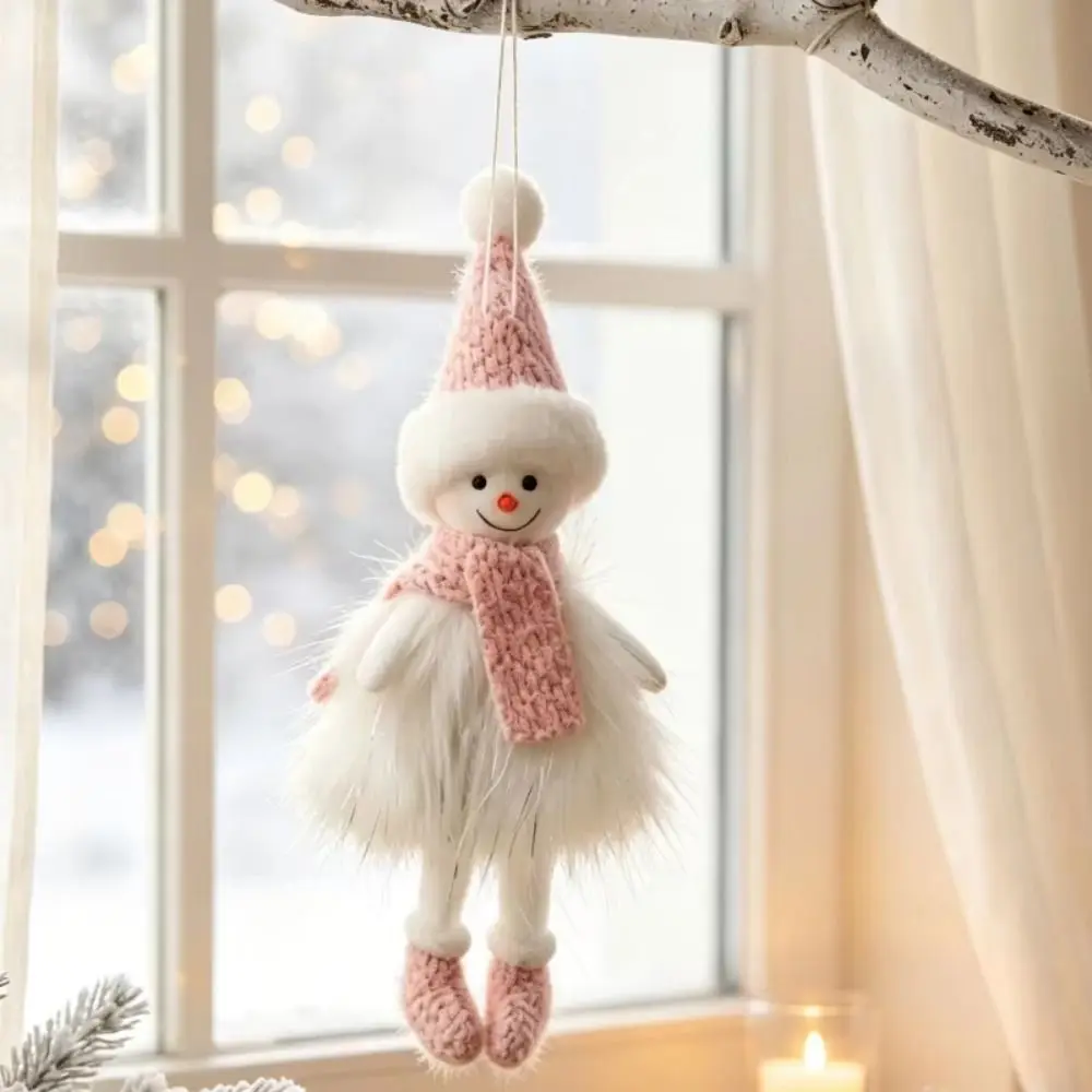 Creative Hanging Snowman Elegant Pink White Xmas Tree Hanging Pendant Handmade Knit Hat Snowman Ornaments Festive Tree Pendant