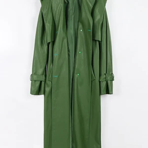 Nerazzurri Herbst Long Green Fresh Pu Leder Graben für Frauen einzelne Pausen Pausen 8 Hauptverkäufe hauptsächlich lang -Green Female - №3