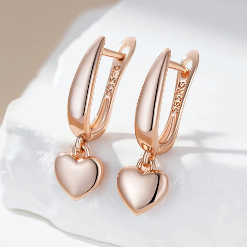 Wbmqda Cute Love Heart Drop Earrings For Women 585 Rose Gold Color Girls Children\'s Jewelry Gifts