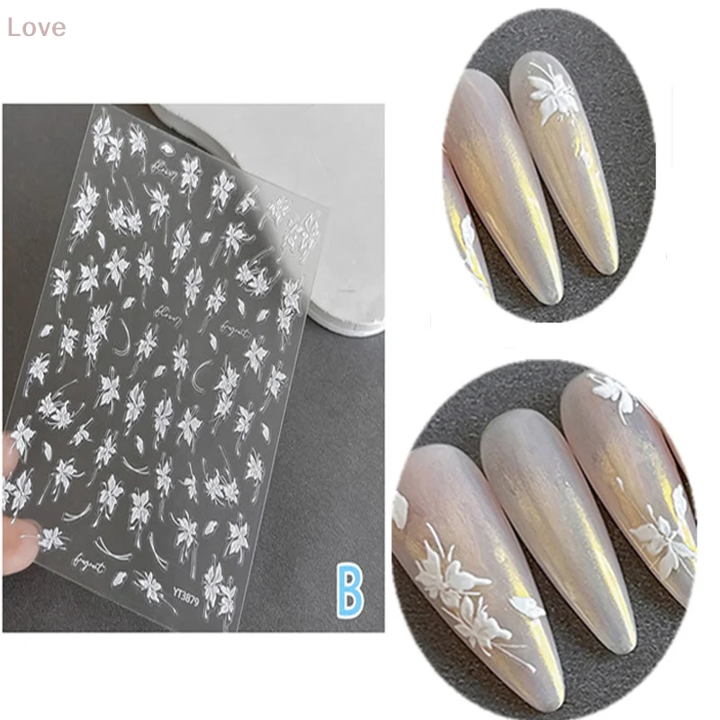 

[L&P]Embossed Flower Nail Stickers Dark Gradient Pink Flowers Light Luxury Style Adhesive Backing Nail Decoration Manicure Salon