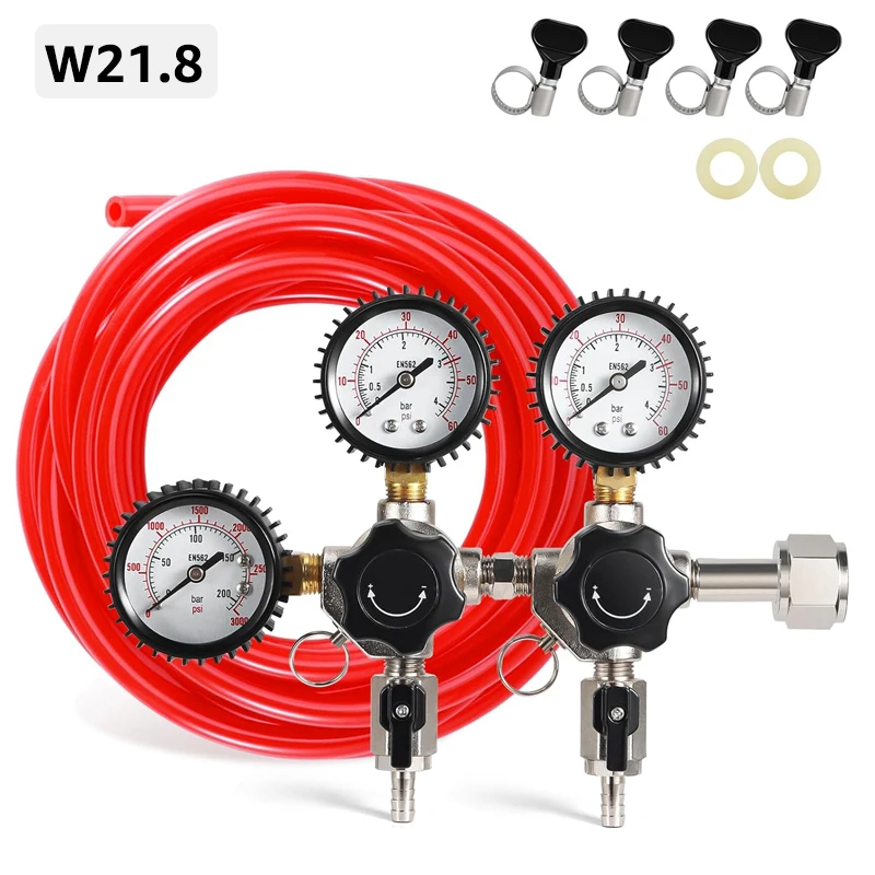 ELECQUEEN Kegerator Co2-regelaar met dubbele drukregio, W21.8 / CGA320 inlaten Homebrew biervat koolzuurhoudend systeem, frisdrankwater