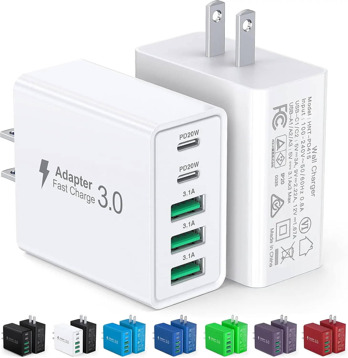 

50W 5-Port USB C Wall Charger, 2-Pack Fast Charging Block with 2USB C + 3USB A, Compatible with iPhone, Samsung, iPad, Switch