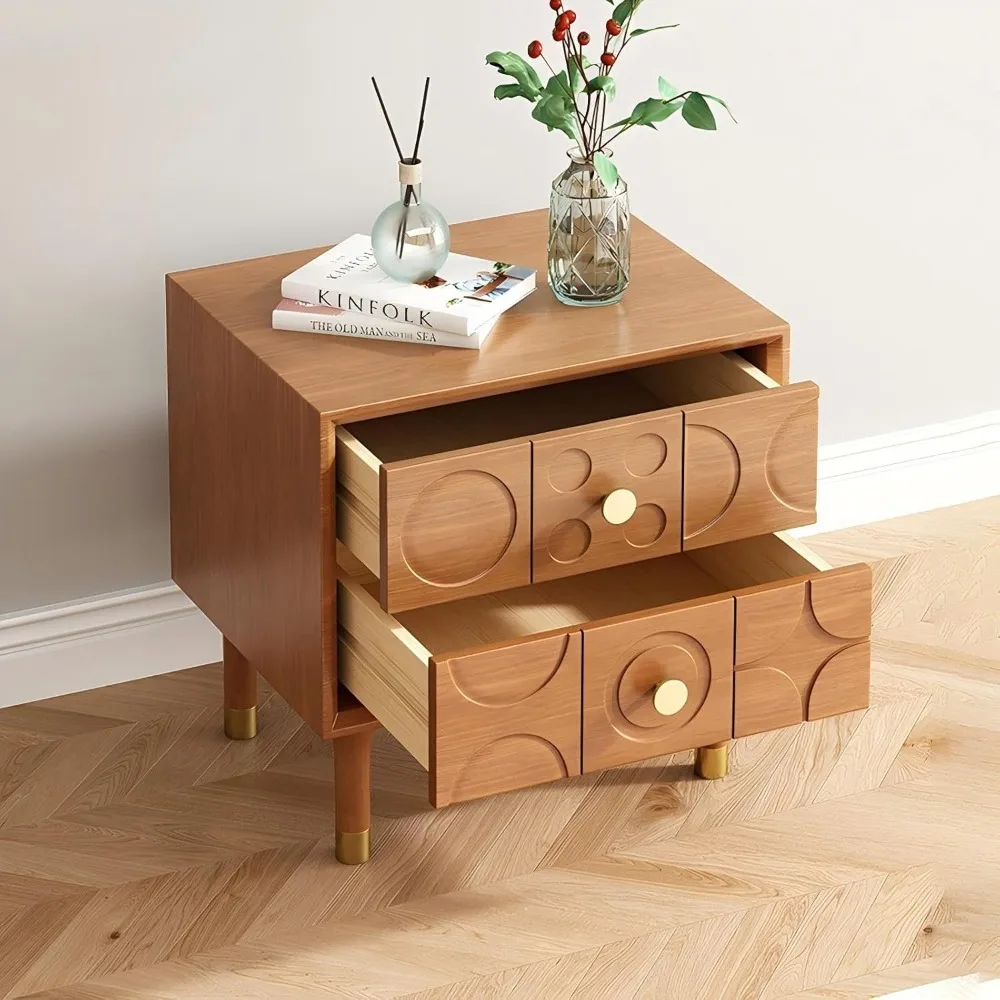 منضدة معاصرة ذات درجين، طاولة جانبية خشبية ذات درجين، طاولة جانبية لتخزين غرفة النوم الريفية