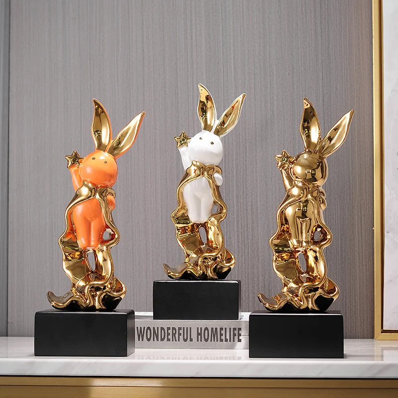 

Modern Luxury Desktop Tools Creative Ceramic Rabbit Cartoon Decoration For Children's Living Room Home Decoration Christmas Gift